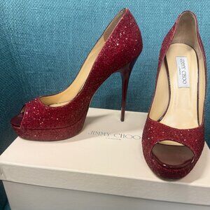 Jimmy Choo Glitter Red Platform Heels